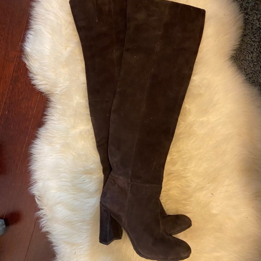 Like NEW NINE WEST SZ 7.5 OVER THE KNEE BROWN SUEDE LEATHER BOOTS